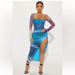 Fashion nova Claudia Mesh Maxi Dress Set/Large/Blue Combo